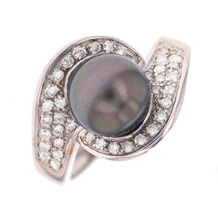 Bague diamants 0.27 carat et perle en or blanc