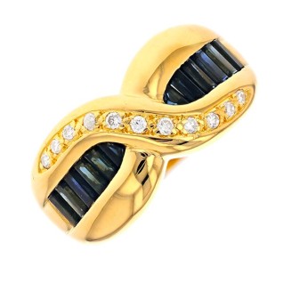 Bague saphirs 0.85 carat eT diamants 0.11 carat en or jaune