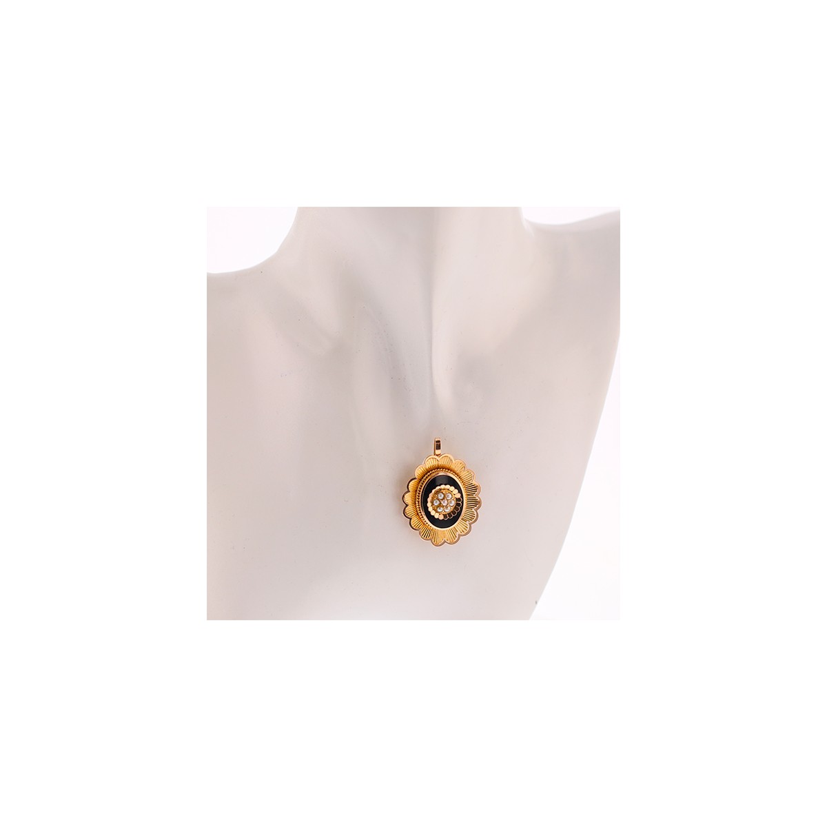 Pendentif Victorien Or Rose 18k Avec Onyx, étoile Et Perle - Bijou Ancien Circa 1880