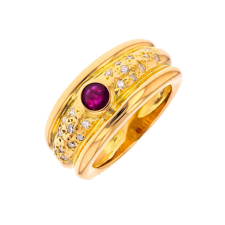 Bague rubis 0.25 carat et diamants 0.20 carat en or jaune