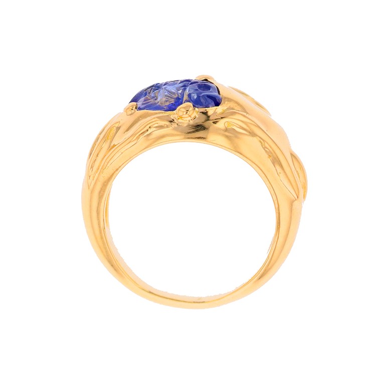 Bague saphir sculpté en or jaune Bague saphir sculpté en or jaune