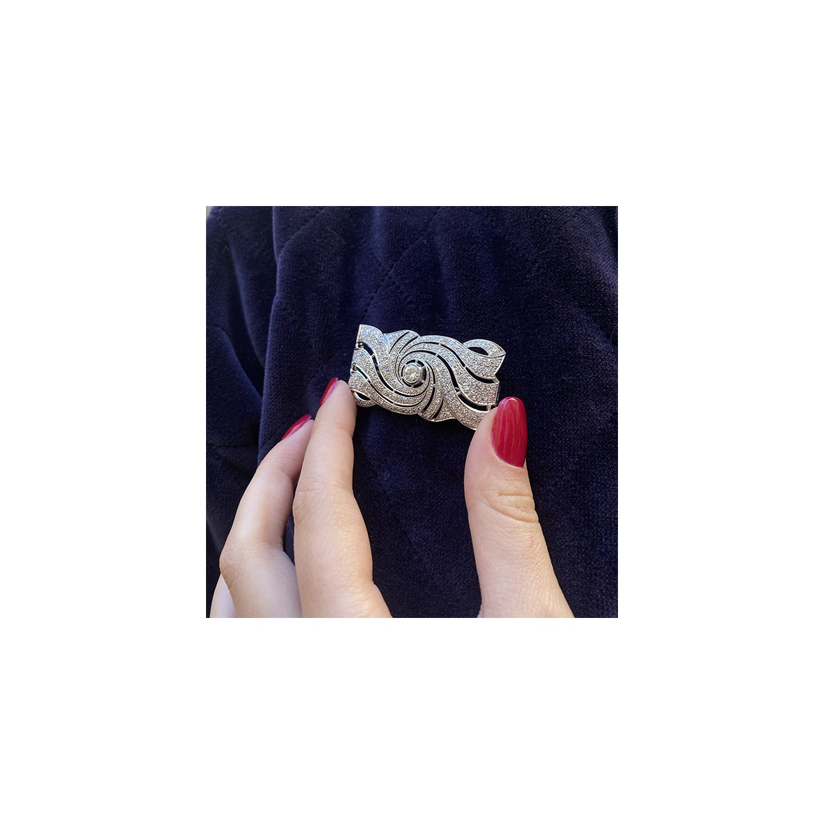 Broche Ancienne En Platine Avec Diamants - Environ 8 Carats - Poids 29,46 G - Pièce D'occasion
