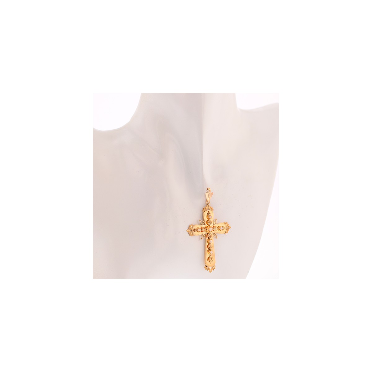 Pendentif Croix En Or Jaune 18 Carats Avec Perle - Bijou Occasion En Parfait état, Cadeau Religieux