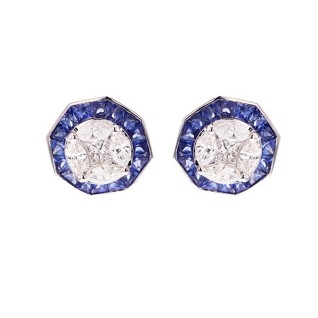 Boucles d'oreilles saphirs 2.15 carats et diamants 0.75 carat en or blanc