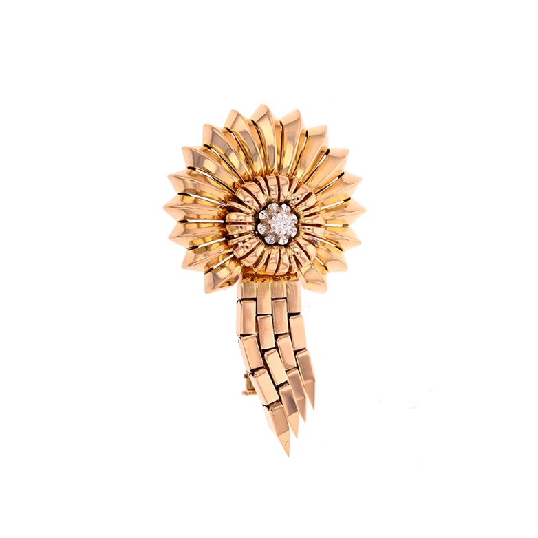 Broche Vintage diamants 0.12 carat en or jaune Broche Vintage diamants 0.12 carat en or jaune
