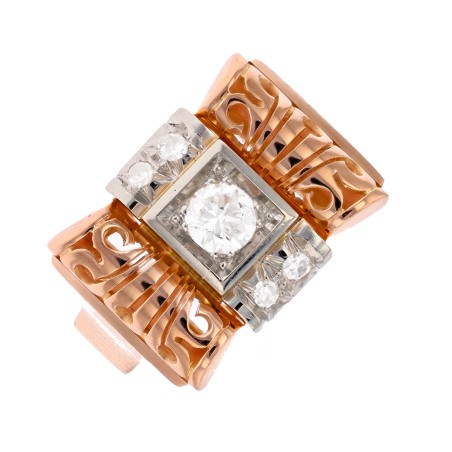 Bague Tank Vintage diamants 0.36 carat en or rose et platine