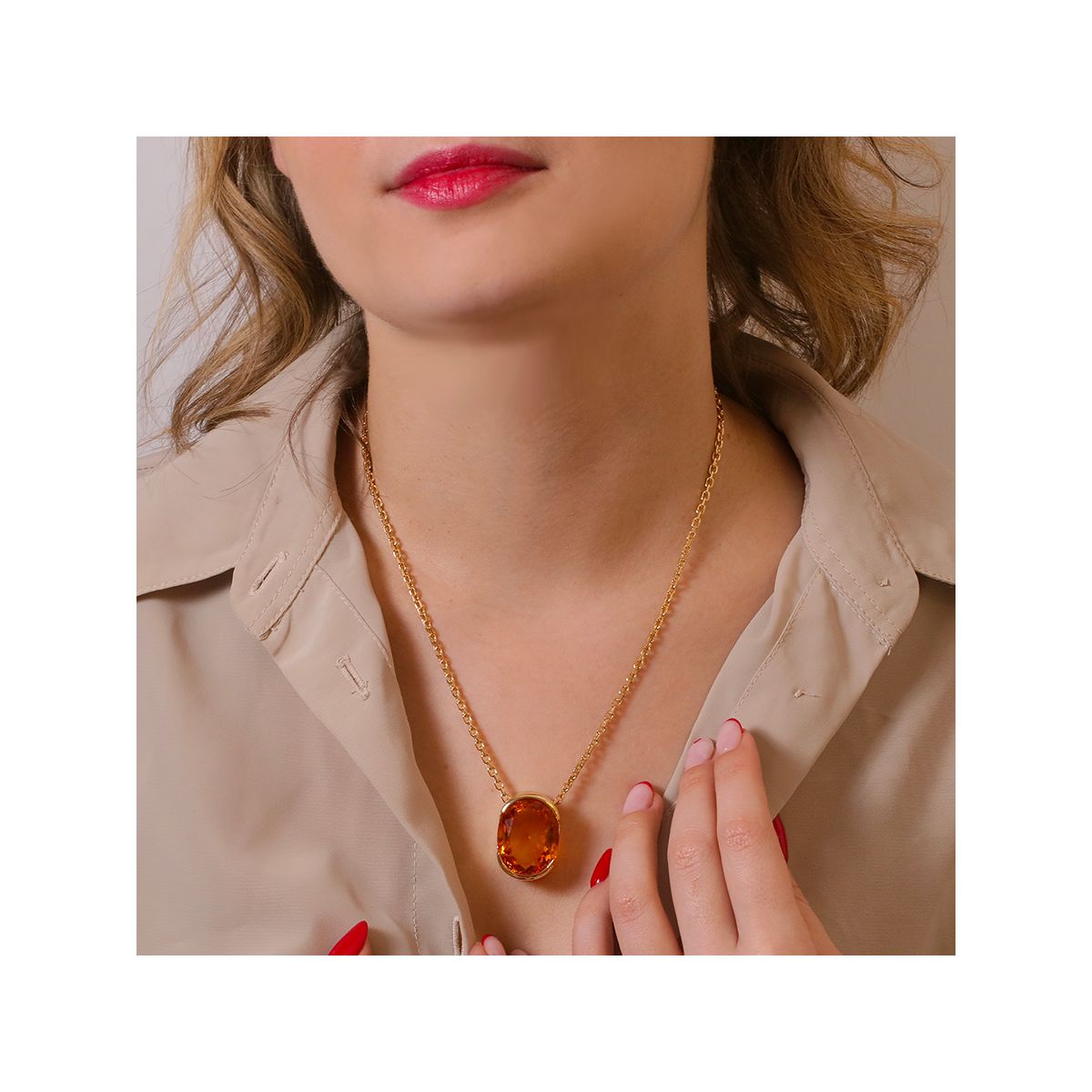 Collier En Citrine Naturelle - 320 Carats, 3 Rangs De Perles 6mm, Fermoir Nacre - Création Française