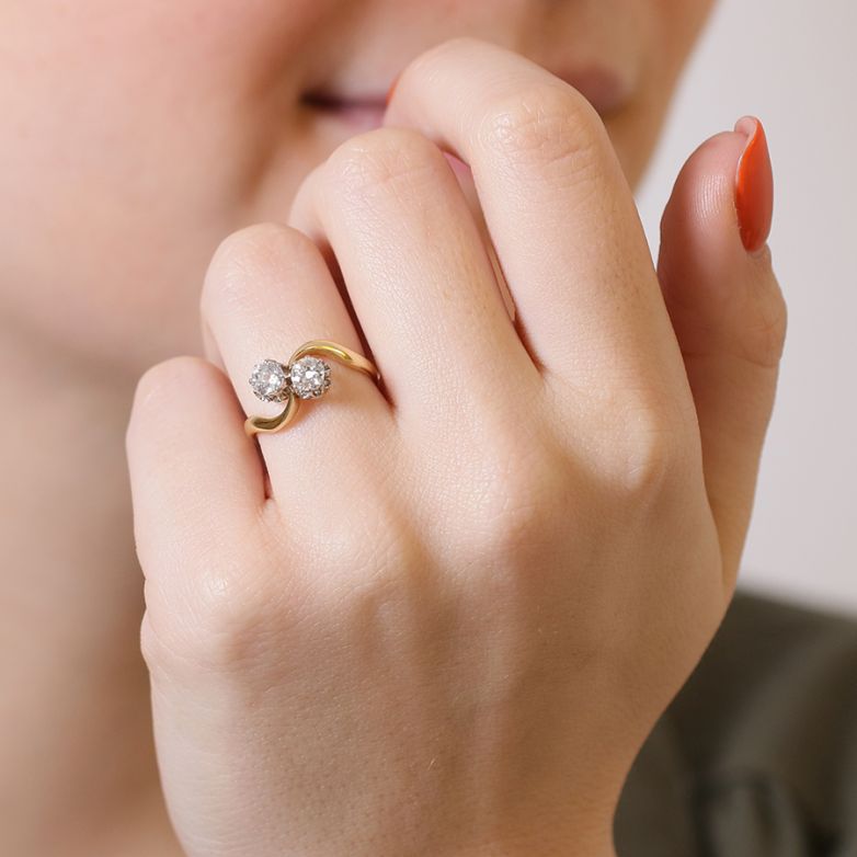 Bague or bicolore diamant(s) t. ancienne 