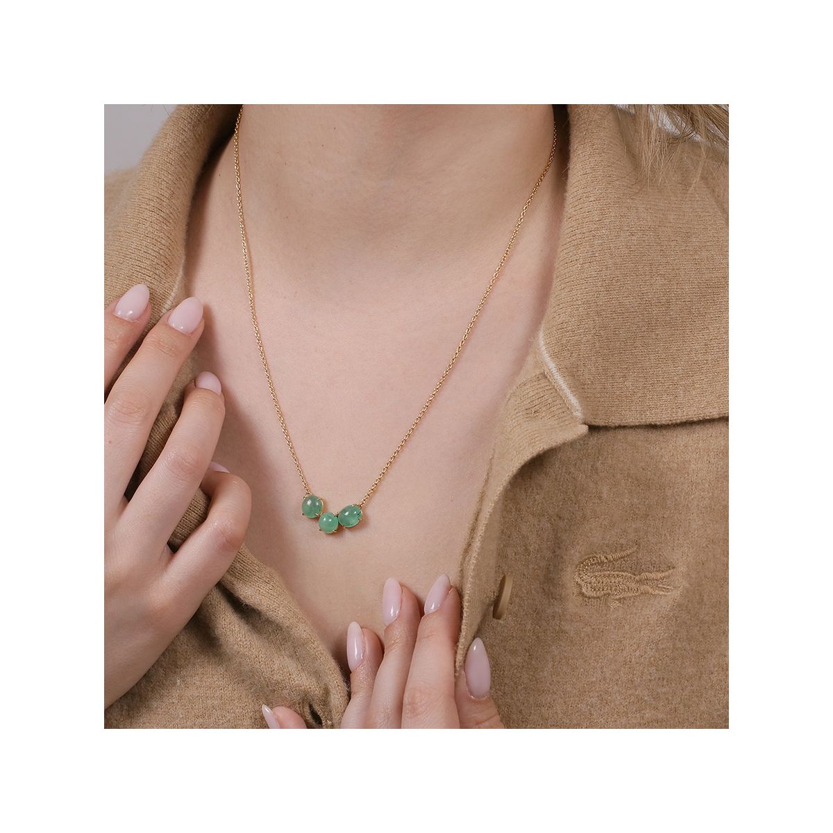 Collier Vintage Or Et Cristaux - Pendentif émeraude/péridot, Chaîne Fantaisie, Unisexe