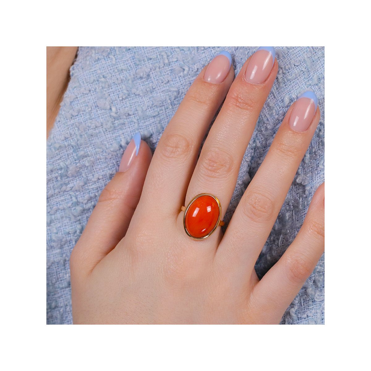 Magnifique Bague Cocktail En Or 18 Carats Avec Cabochon De Corail - Taille 49, 4,07g, Occasion