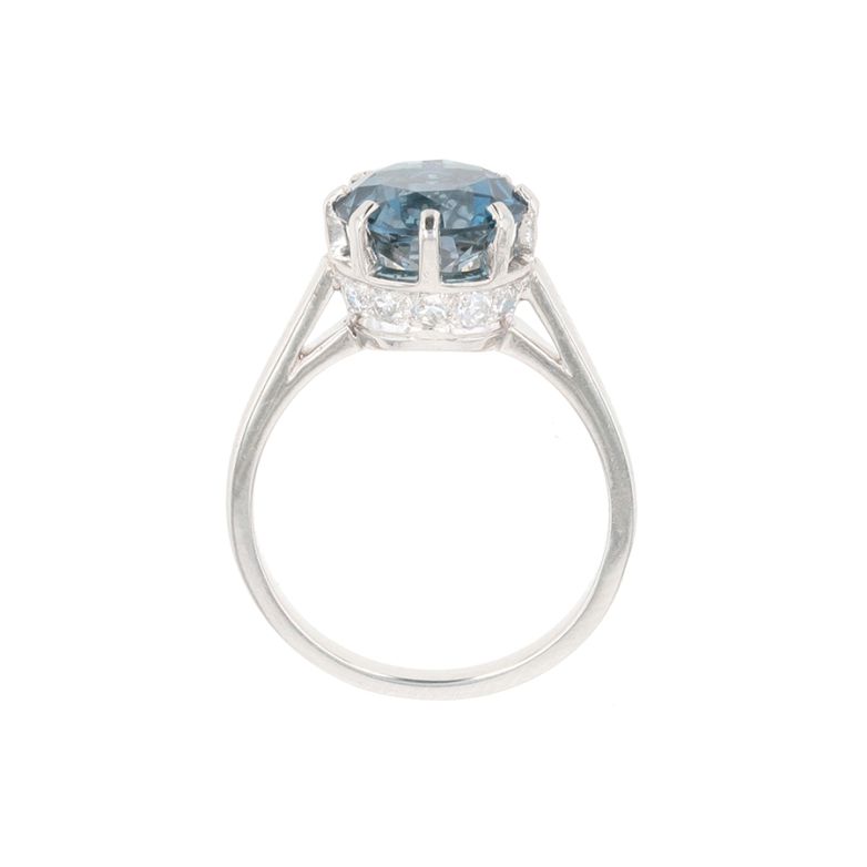 Bague Platine diamant,P.fine Topaze traitée "London blue"