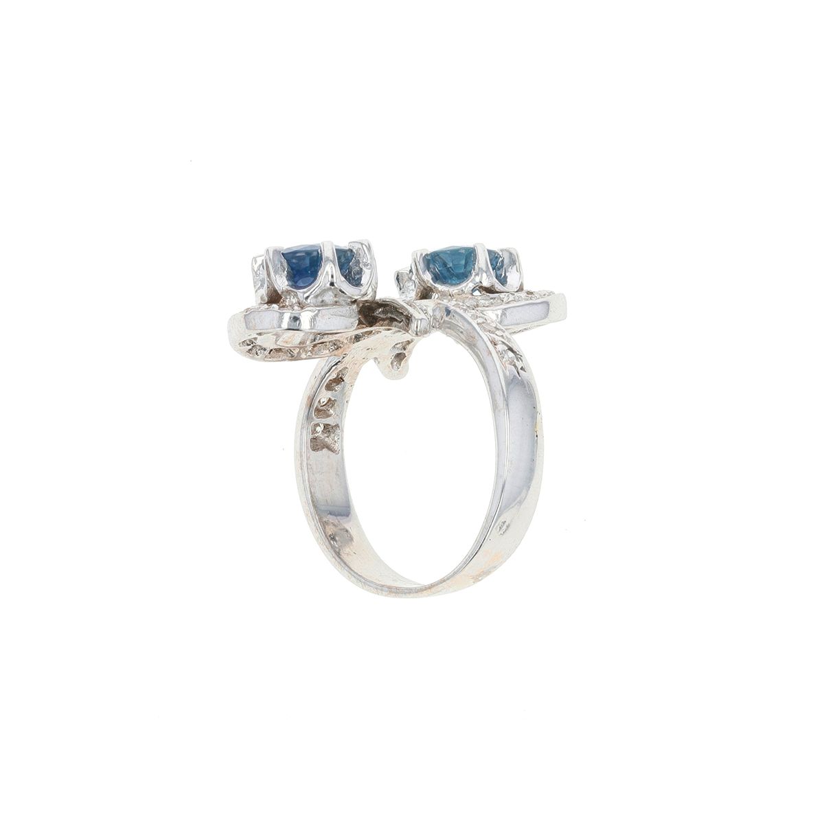Bague Or 18 Carats - Saphirs Et Diamants 0,12 Ct - 2,68g Taille 53 - Occasion