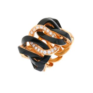 Bague or rose diamant (s) signé DE GRISOGONO "Incuccio" avec résine noire