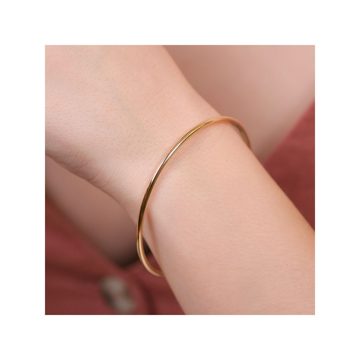 Bracelet Rigide Vintage Couleur Or Avec émail Jaune - Chaînette De Sécurité - État Super