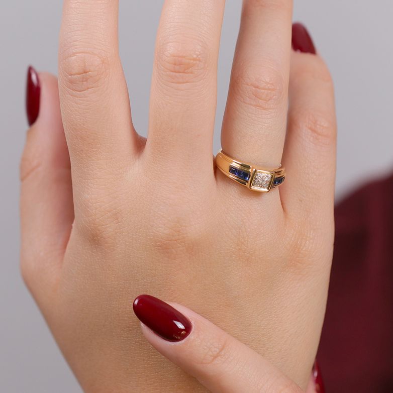 Bague or jaune diamant saphir 