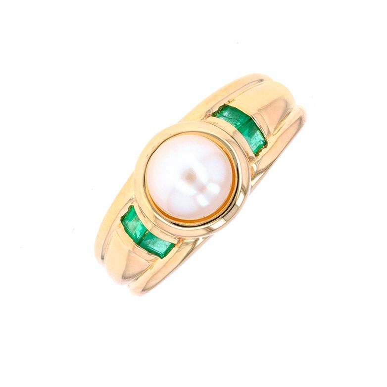 Bague Plaqué Or 18K Avec Perle Et émeraude - Neuf Avec étiquettes, Bijou Délicat 2x6 Mm
