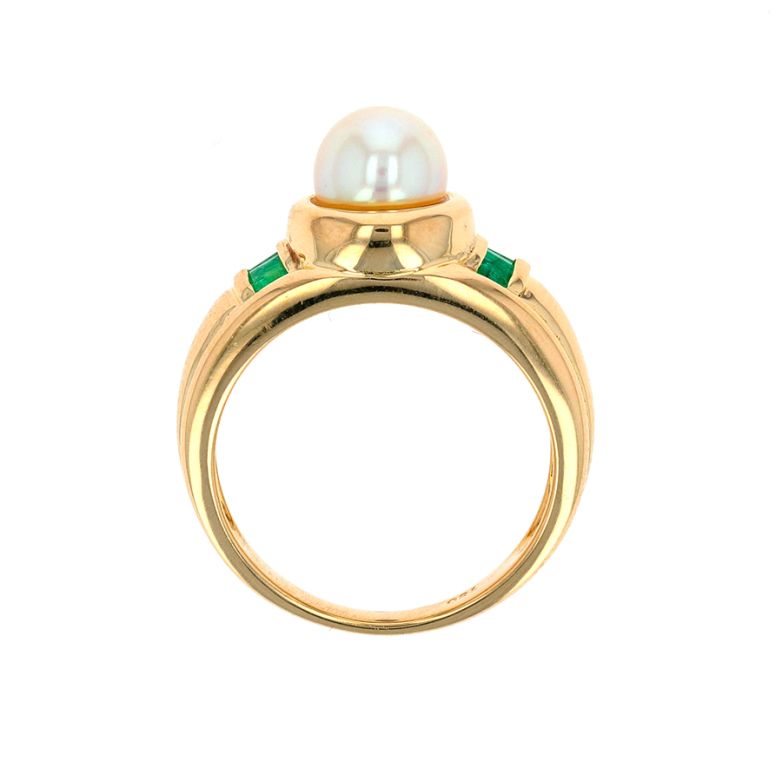 Bague or jaune Perle et émeraudes