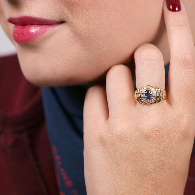 Bague or jaune diamant saphir 