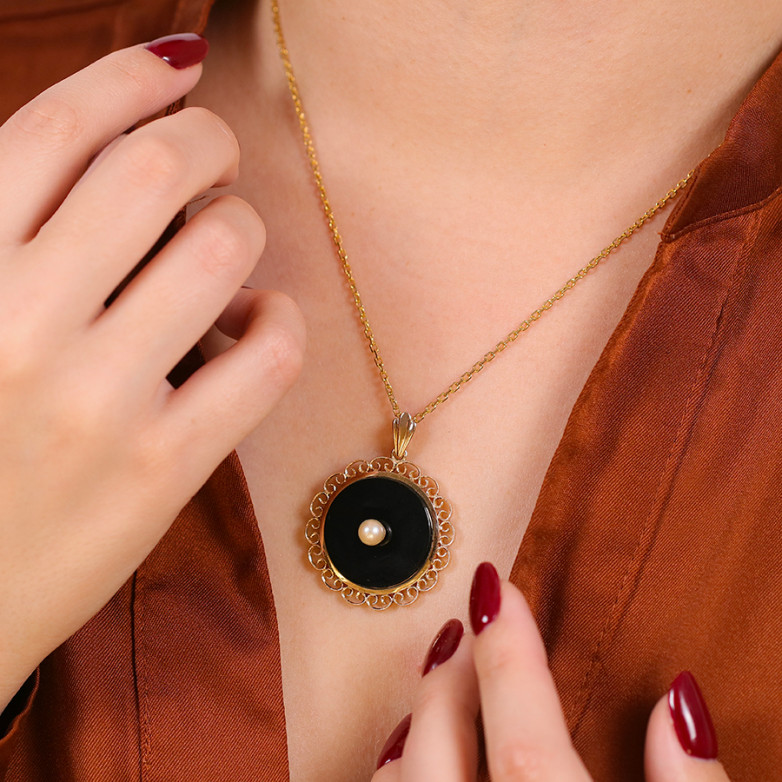 Pendentif vintage onyx et... Pendentif vintage onyx et...
