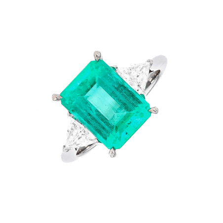 Bague Or 18 Carats Avec émeraude Et Diamants 0,75 Carat - 22,59 G - Bijou Ancien Précieux