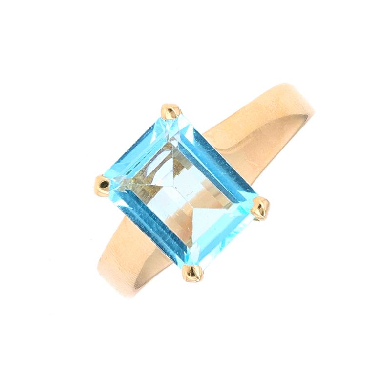 Bague Dolly-Bijoux Taille 50 - Topaze Turquoise Et CZ 10mm - Plaqué Or 18K 5 Microns