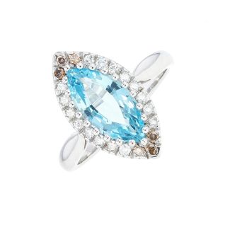 Bague or gris diamant,P.fine AIGUE MARINE