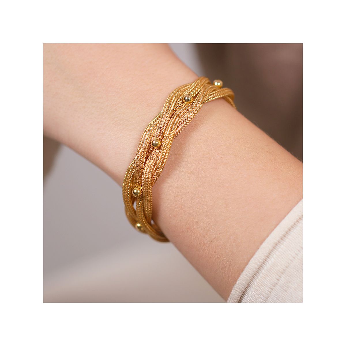 Bracelet Vintage Or Poli Avec Maillons En Porcelaine - Couleur Dorée, Modèle 102, Occasion