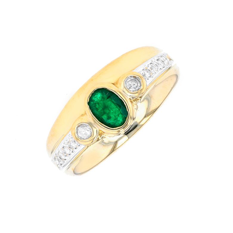 Bague or jaune diamant émeraude