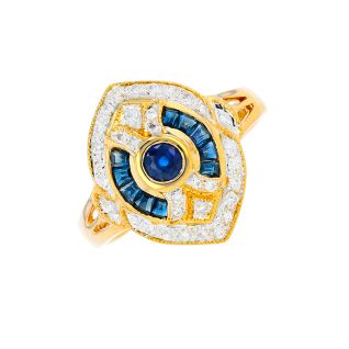 Bague or jaune diamant saphir