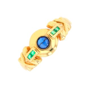 Bague or jaune Saphir et émeraudes