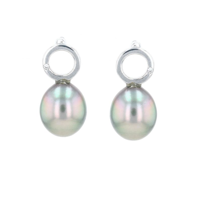 Boucles d'oreilles or gris diamant et perle Boucles d'oreilles or gris diamant et perle