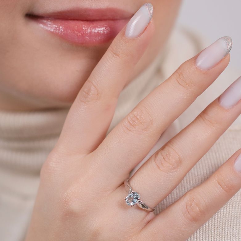 Bague or gris aigue-marine 