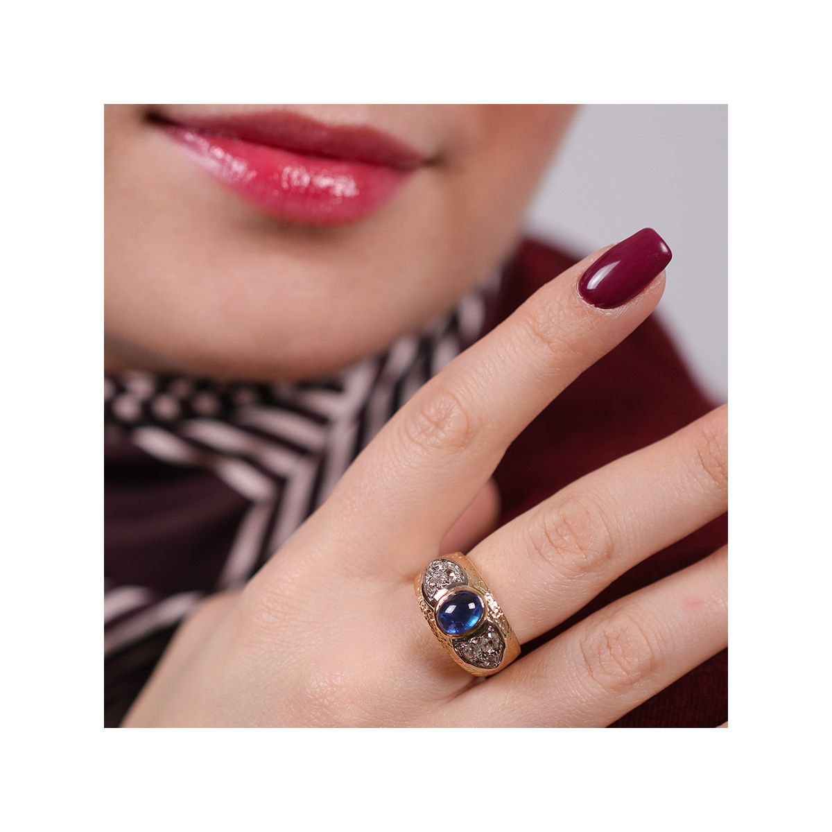 Bague Vintage Art Déco En Or 18k - Saphir Synthétique 0.52ct Et Diamants - Taille 50 - Occasion
