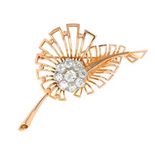 Broche or bicolore diamant(s) t. ancienne