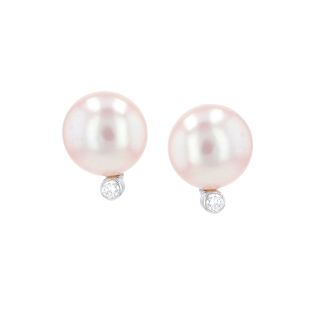 Boucles d'oreilles or gris diamant et perle
