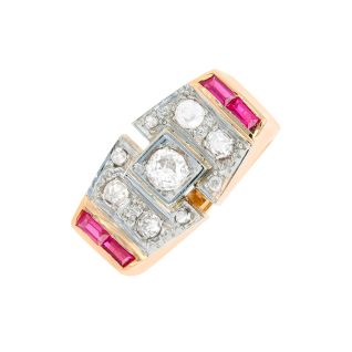 Bague 2 ors rubis et diamant(s) Vintage