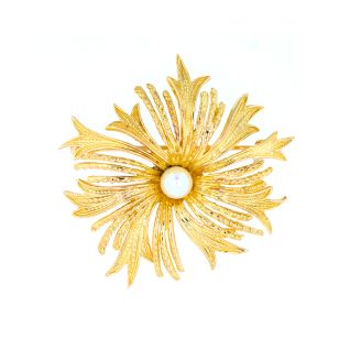 Broche or jaune Perle de culture Vintage