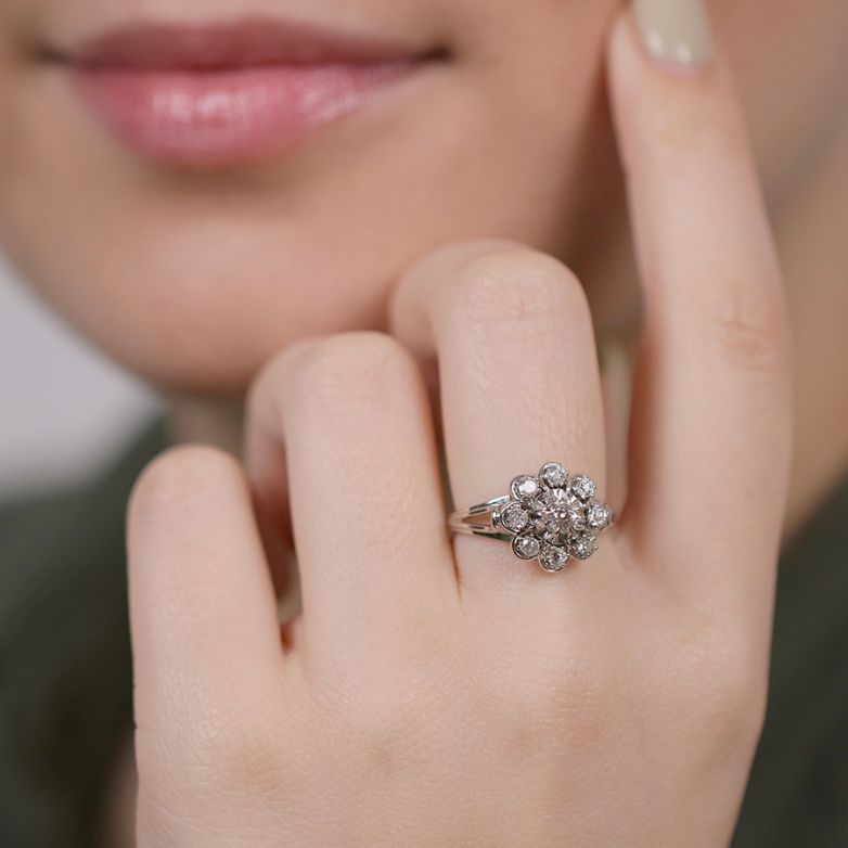 Bague or gris diamant(s) t. ancienne Bague or gris diamant(s) t. ancienne