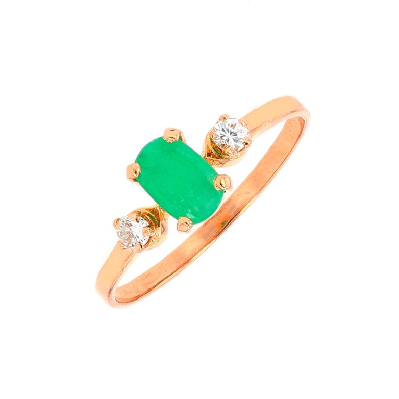 Bague En Or 8 Carats Avec émeraude - Taille 53, Sertie De Diamants, Occasion Très Bon état
