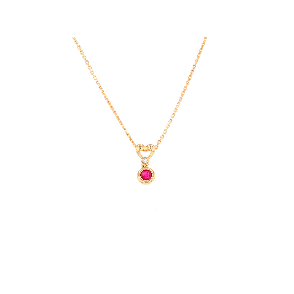 Pendentif En Or Jaune 18 Carats - Forme Rectangulaire Avec Rubis Et Diamants - Neuf Sans Emballage