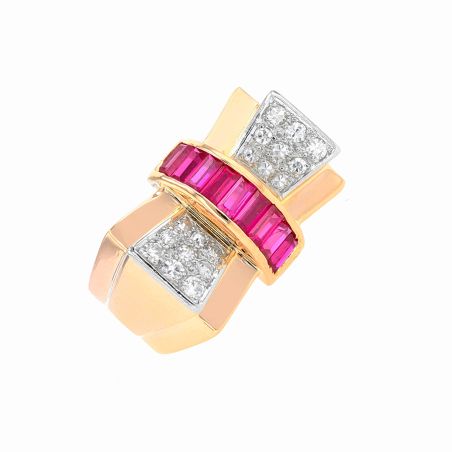 Bague 2 ors rubis et diamant(s) Vintage