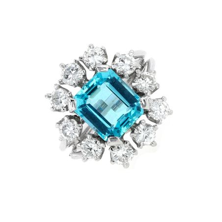 Bague or gris diamant,P.fine Aigue-marine