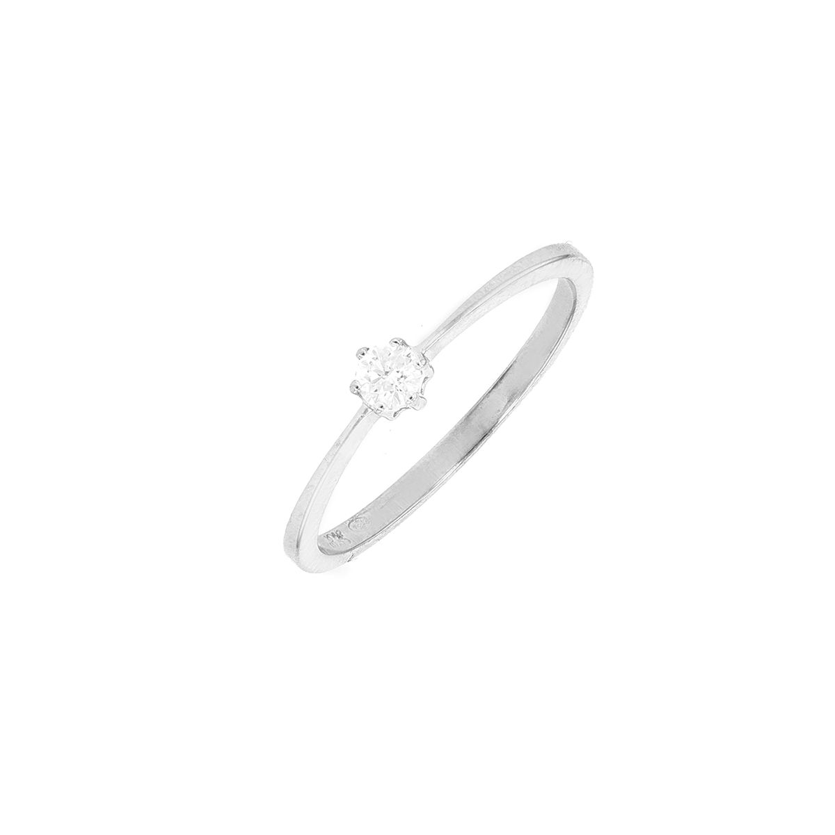 Bague Solitaire En Or 18 Carats - Sertie D'un Diamant 0.10 Carat - Taille 52 - Poids 1.79 G - Occasion