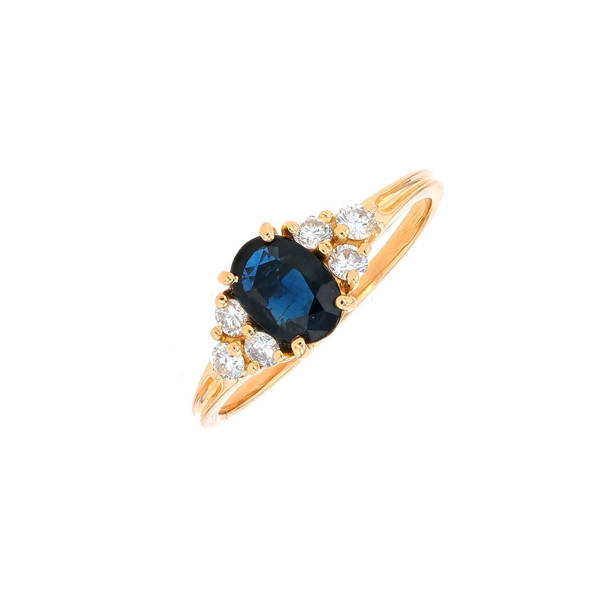 Bague En Or 18 Carats Avec Saphir Et Diamants - 2.56g - Taille 54 - Occasion