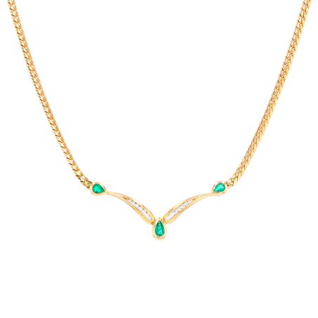Collier maille anglaise or jaune émeraude et diamant(s)