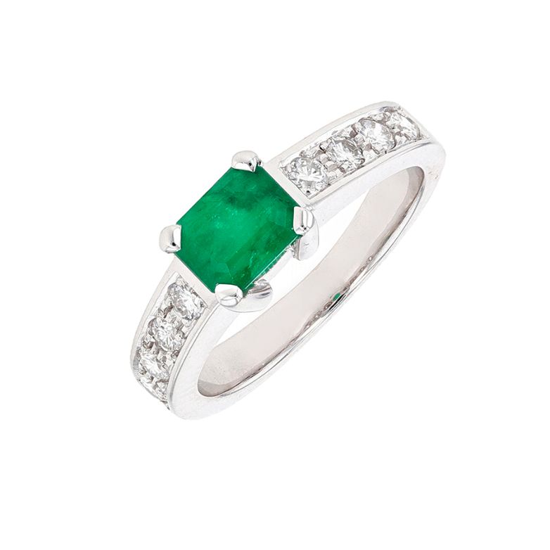 Bague or gris émeraude et diamant(s)