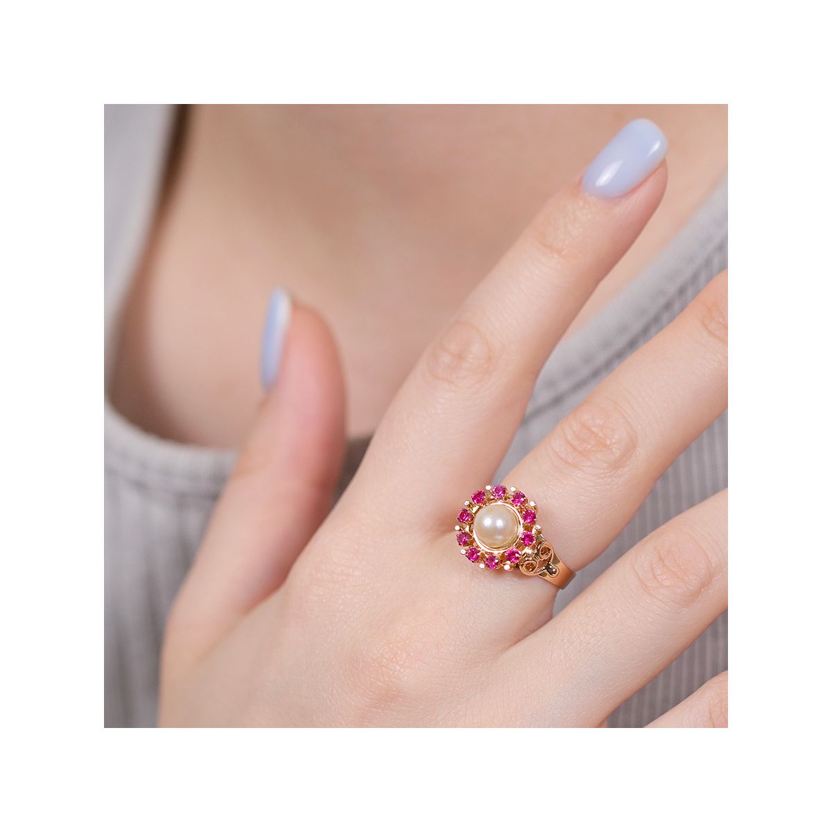 Bague Vintage Années 80 Strass Et Verre Rubis - Style Baroque Taille Ajustable ~50