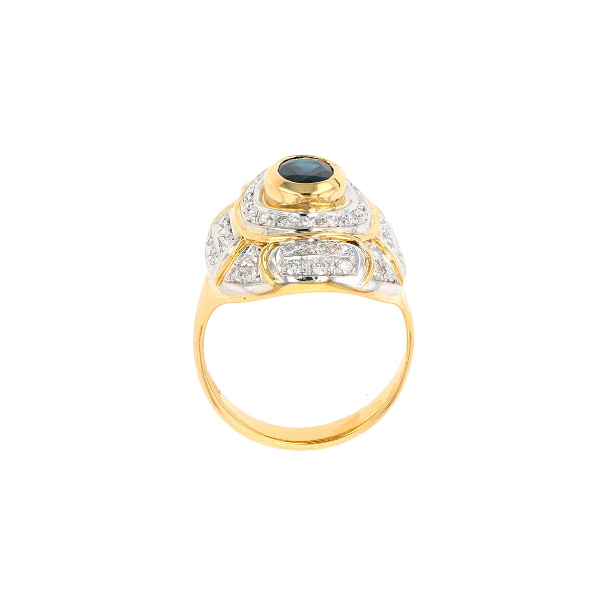 Bague Vintage Art Déco En Or 18k Avec Saphir Synthétique 0.52ct Et Diamants - Taille 50