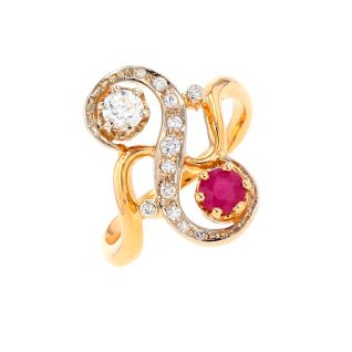 Bague 2 ors rubis et diamant(s) Vintage