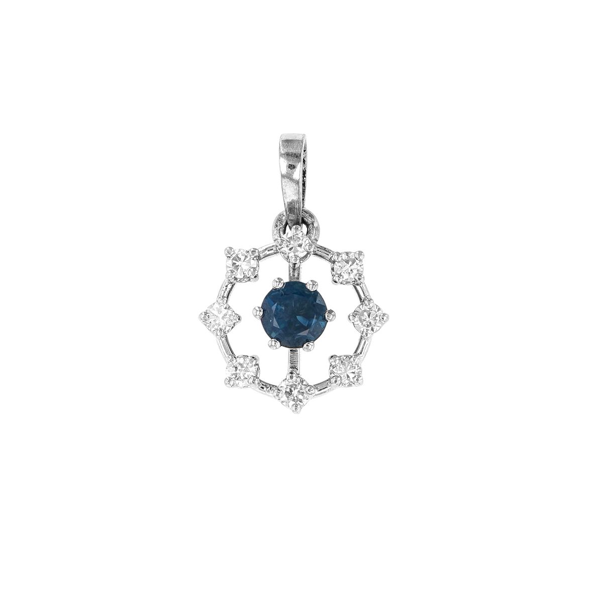 Pendentif En Or Blanc 18 Carats Avec Saphir Et Diamants - Bijou Occasion, Pierres Précieuses